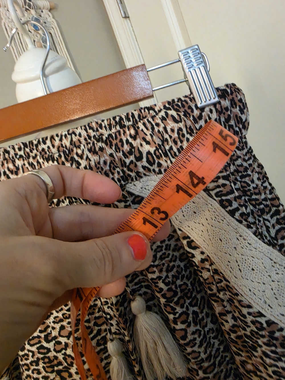 Surf Gypsy Leopard Print Light Flowy Pants with Cream Crochet Detail - Picture 6 of 7